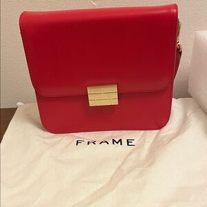 Frame Denim Vibrant Red Crossbody Bag with Gold Accent